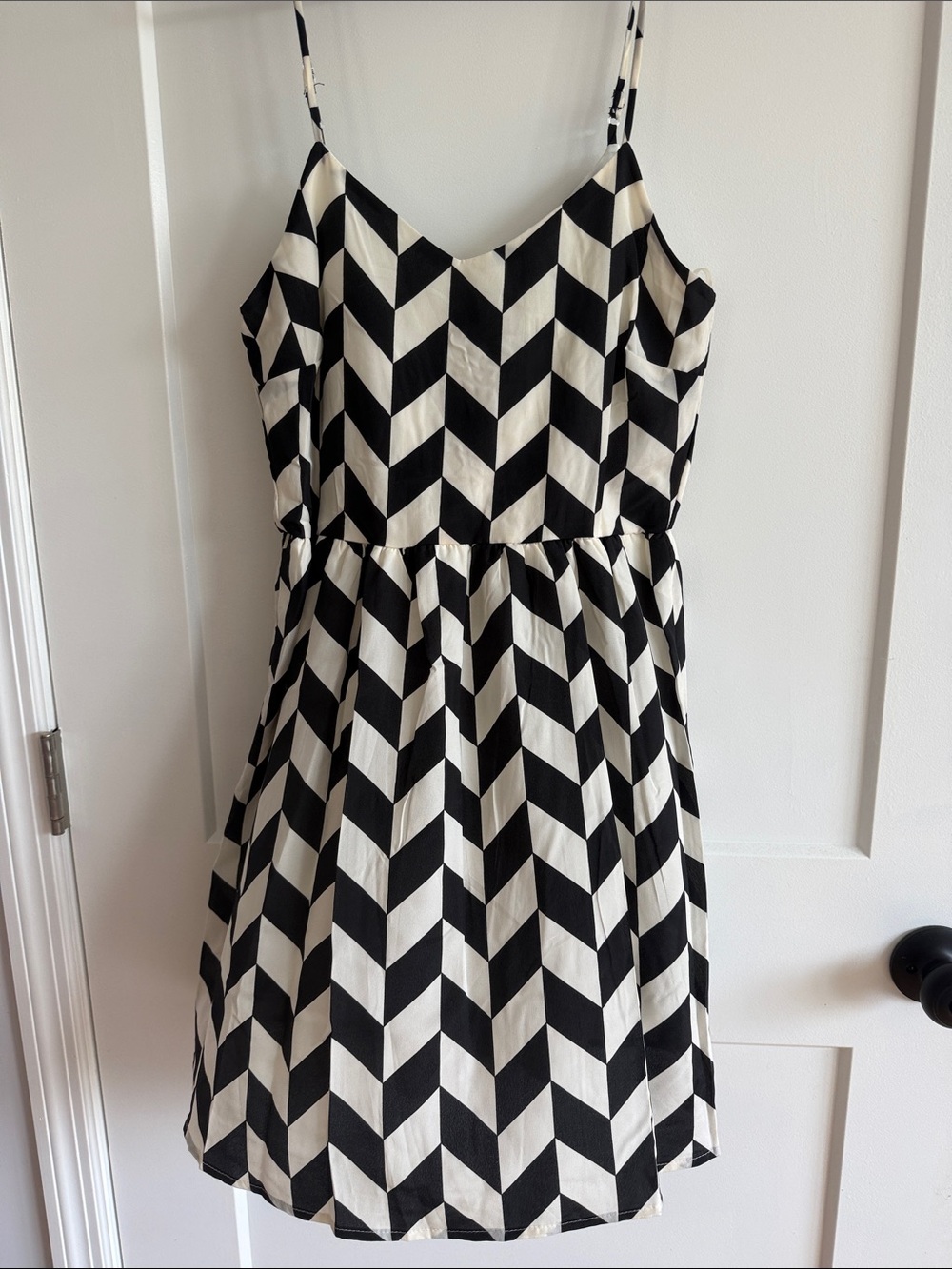 Everly Black and White Chevron Spaghetti Strap Dress